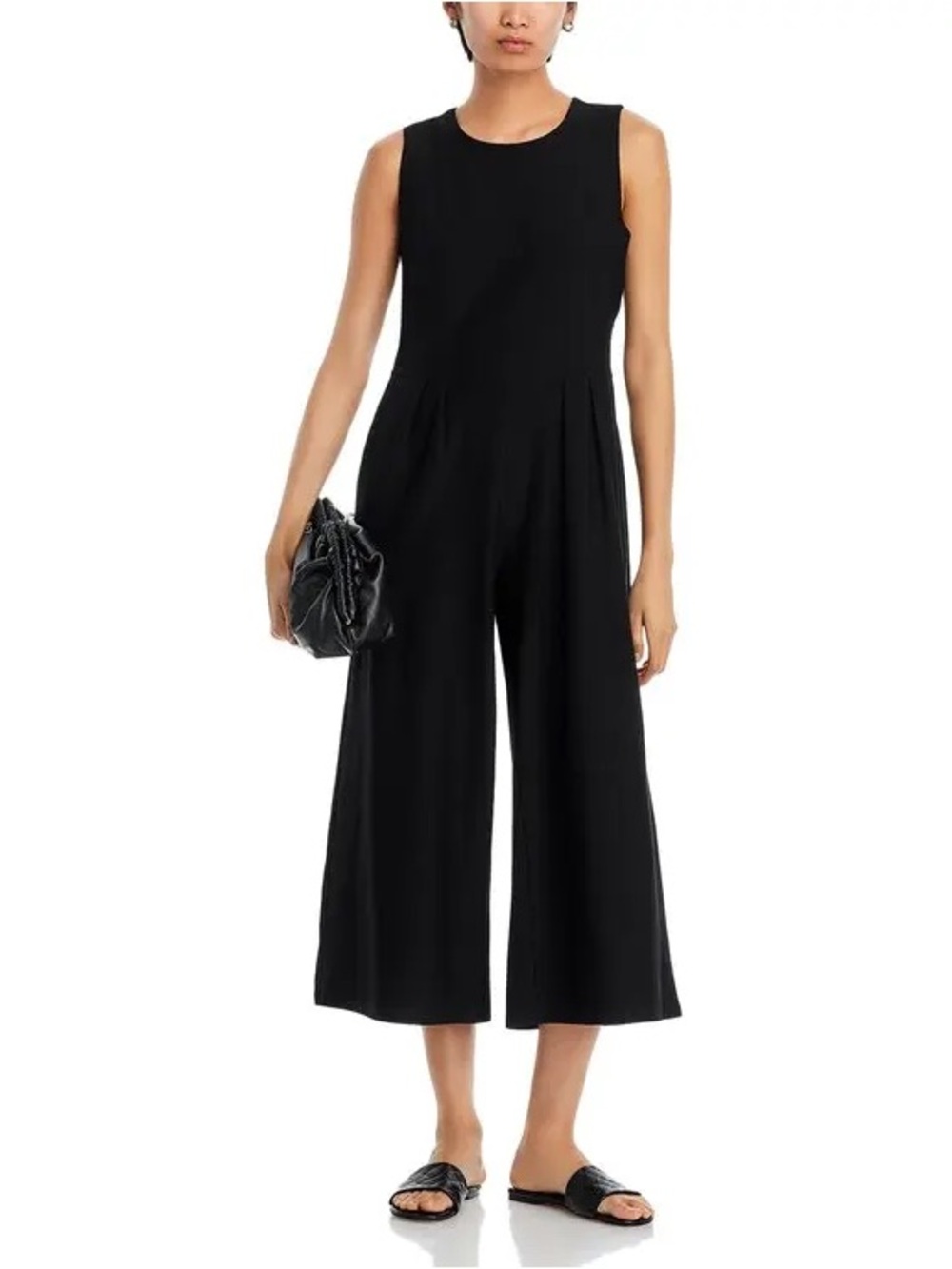 Eileen Fisher Black Wide Leg Cropped Jumpsuit XXS Sleeveless Crepe Minimalist